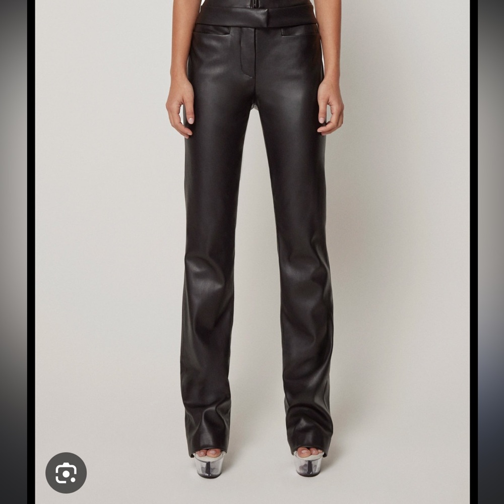 Straight Leg Faux Leather Pants - Black